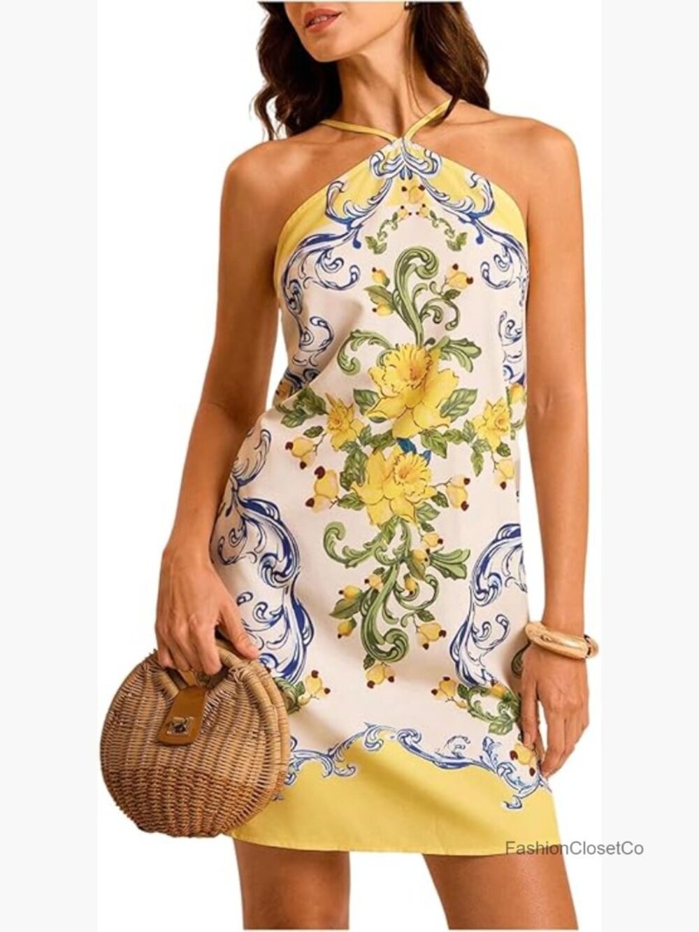 Backless Halter Mini Dress Tropical Summer Vacation Beach Boho - Picture 1 of 6